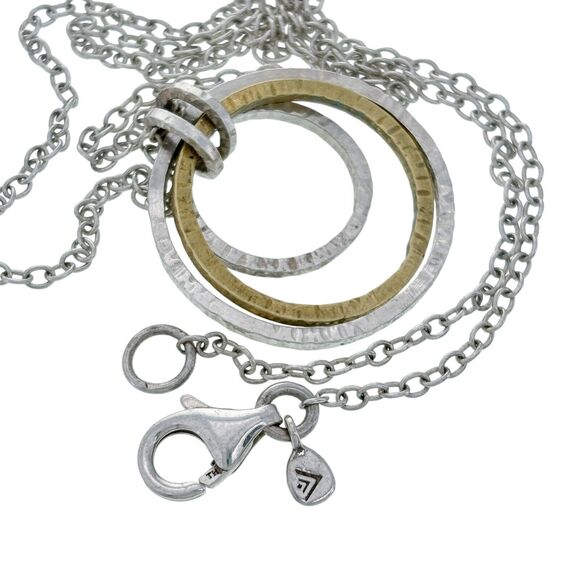 Vintage Silpada Sterling Silver Brass Double Circle Pendant Necklace 16" N2296 - Picture 4 of 5